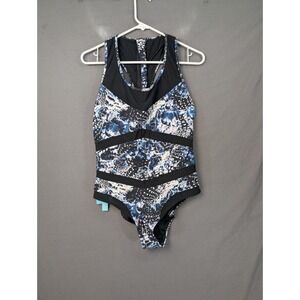 Robyn Lawley Broken Wings Mesh Panelled One Piece Swimsuit US12 Blue RL1056BW